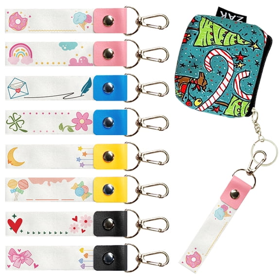 8Pcs Personalized Name Hooks 5.1x0.8 Inch Backpack Name Tie Heart Daycare Labels Doughnut Sweet PU Leather & Cotton Name Cute Name
