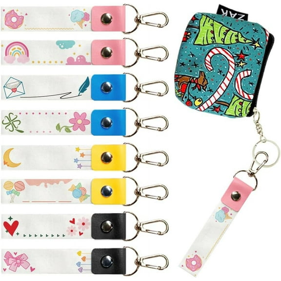 8Pcs Personalized Name Tags Hooks 5.1x0.8 Inch Backpack Name Tags Tie Heart Daycare Labels Doughnut Sweet PU Leather & Cotton Name Tags Cute Name Tags for Backpacks Water Bottles