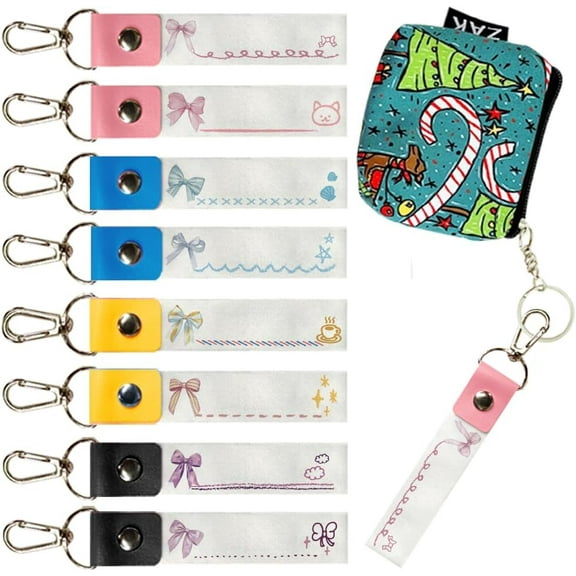 8Pcs Personalized Name Tags Hooks 5.1x0.8 Inch Bowknot Pattern Backpack Name Tags ID Tags Labels PU Leather and Cotton Name Tags Bowknot Name Label Hooks for Backpacks Water Bottles Colorful