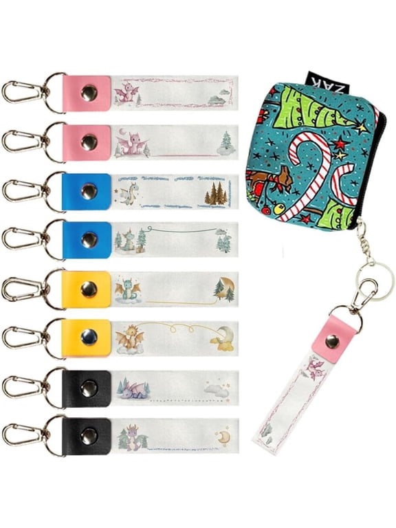 8Pcs Personalized Name Tags Hooks 5.1x0.8 Inch Dragon Theme Backpack Name Tags ID Tags Labels PU Leather and Cotton Name Tags Dragon Name Label Hooks for Backpacks Water Bottles Colorful