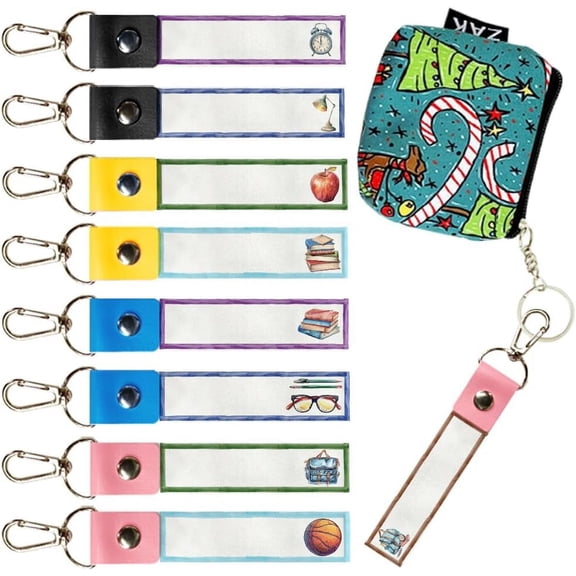 8Pcs Personalized Name Tags Hooks 5.1x0.8 Inch Graduation Season Theme Backpack Name Tags Book Backpack Labels PU Leather Cotton Name Tags Basketball Name Tags for Backpacks Water Bottles Colorful