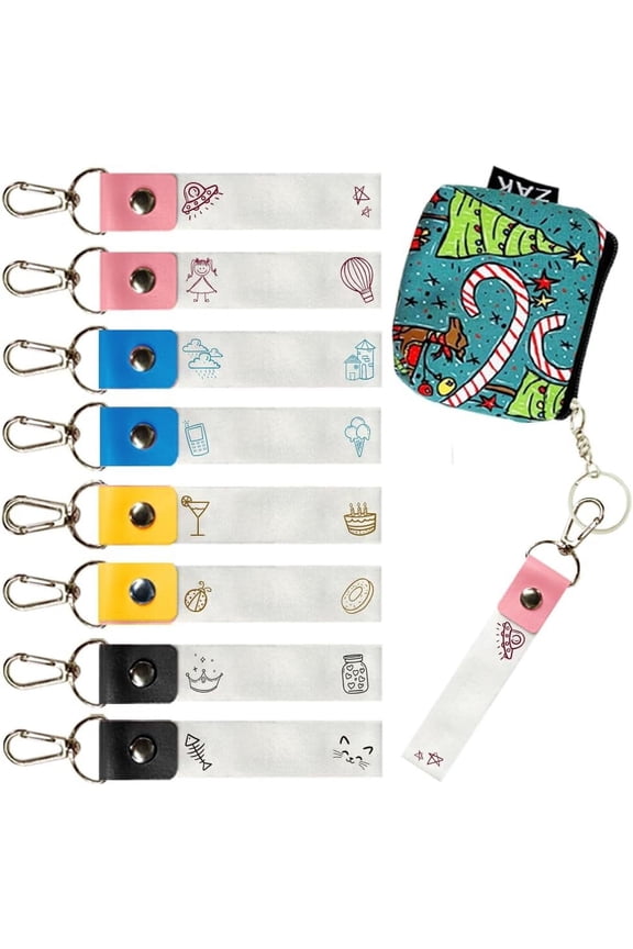 8Pcs Personalized Name Tags Hooks 5.1x0.8 Inch Line Drawing Theme Backpack Name Tags Labels PU Leather and Cotton Name Tags Name Tags Keychain ID Tags for Backpacks Water Bottles Colorful