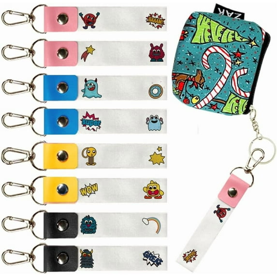 8Pcs Personalized Name Tags Hooks 5.1x0.8 Inch Monster Theme Backpack Name Tags Rocket Rainbow Labels PU Leather & Cotton Name Tags House Words Name Tags