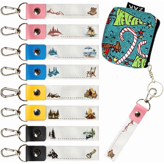 8Pcs Personalized Name Tags Hooks 5.1x0.8 Inch Natural Scenery Theme Backpack Name Tags Labels PU Leather and Cotton Name Tags Name Tags Keychain ID Tags for Backpacks Water Bottles DIY
