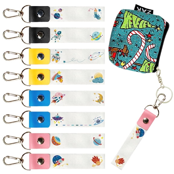 8Pcs Personalized Name Tags Hooks 5.1x0.8 Inch Science Fiction Backpack Name Tags Spaceman Astronaut Labels Planet PU Leather Cotton Name Tags