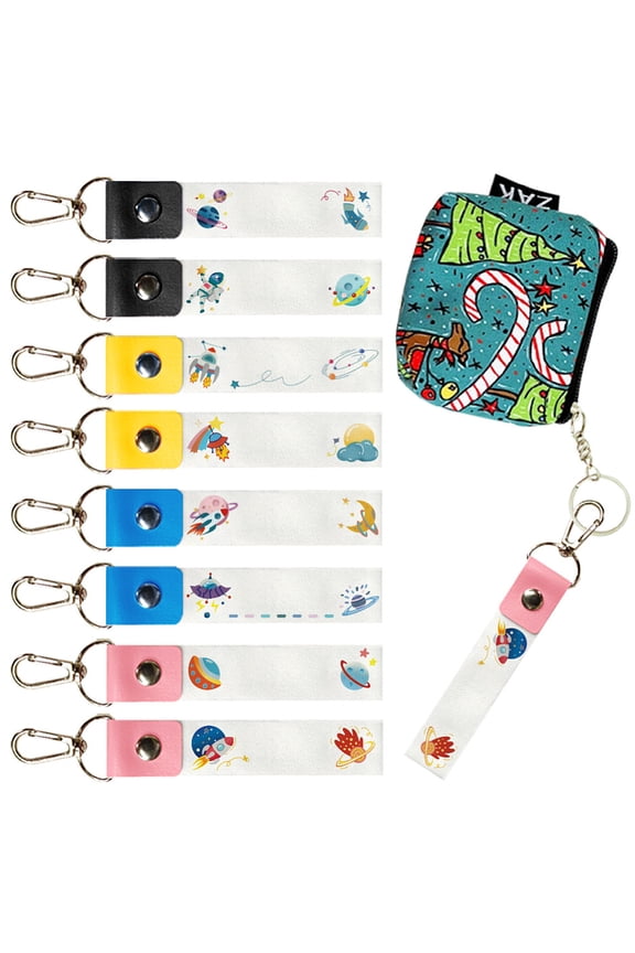 8Pcs Personalized Name Tags Hooks 5.1x0.8 Inch Science Fiction Backpack Name Tags Spaceman Astronaut Labels Planet PU Leather Cotton Name Tags