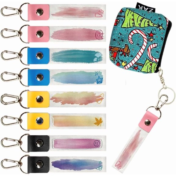 8Pcs Personalized Name Tags Hooks 5.1x0.8 Inch Watercolor Pattern Backpack Name Tags ID Tags Labels PU Leather and Cotton Name Tags Watercolor Name Label Hooks