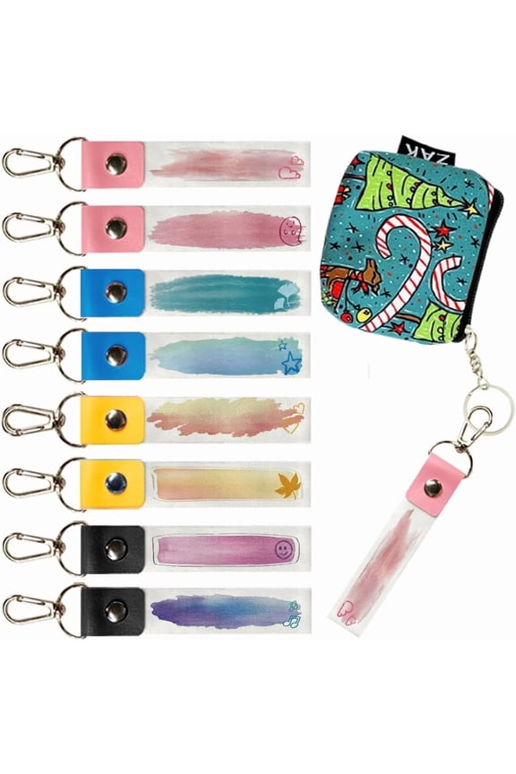 8Pcs Personalized Name Tags Hooks 5.1x0.8 Inch Watercolor Pattern Backpack Name Tags ID Tags Labels PU Leather and Cotton Name Tags Watercolor Name Label Hooks