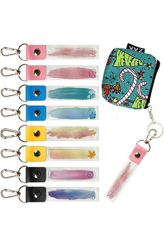 8Pcs Personalized Name Tags Hooks 5.1x0.8 Inch Watercolor Pattern Backpack Name Tags ID Tags Labels PU Leather and Cotton Name Tags Watercolor Name Label Hooks