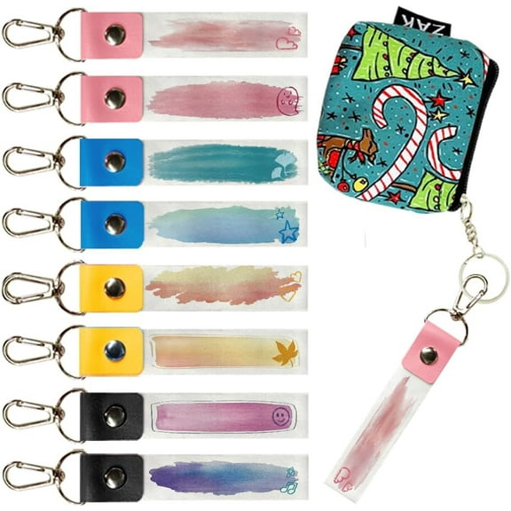 8Pcs Personalized Name Tags Hooks 5.1x0.8 Inch Watercolor Pattern Backpack Name Tags ID Tags Labels PU Leather Tags Watercolor Name Label Hooks for Backpacks Water Bottles Mixed ColorDIY