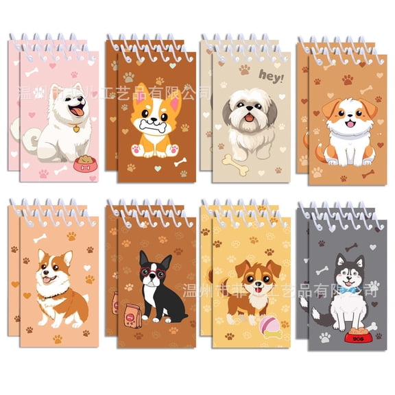 8Pcs Pet Dog Vertical Flip Portable Coil Notebook Student Cartoon Claw Print Notebook Tearable Loose Leaf Puppy Notebook