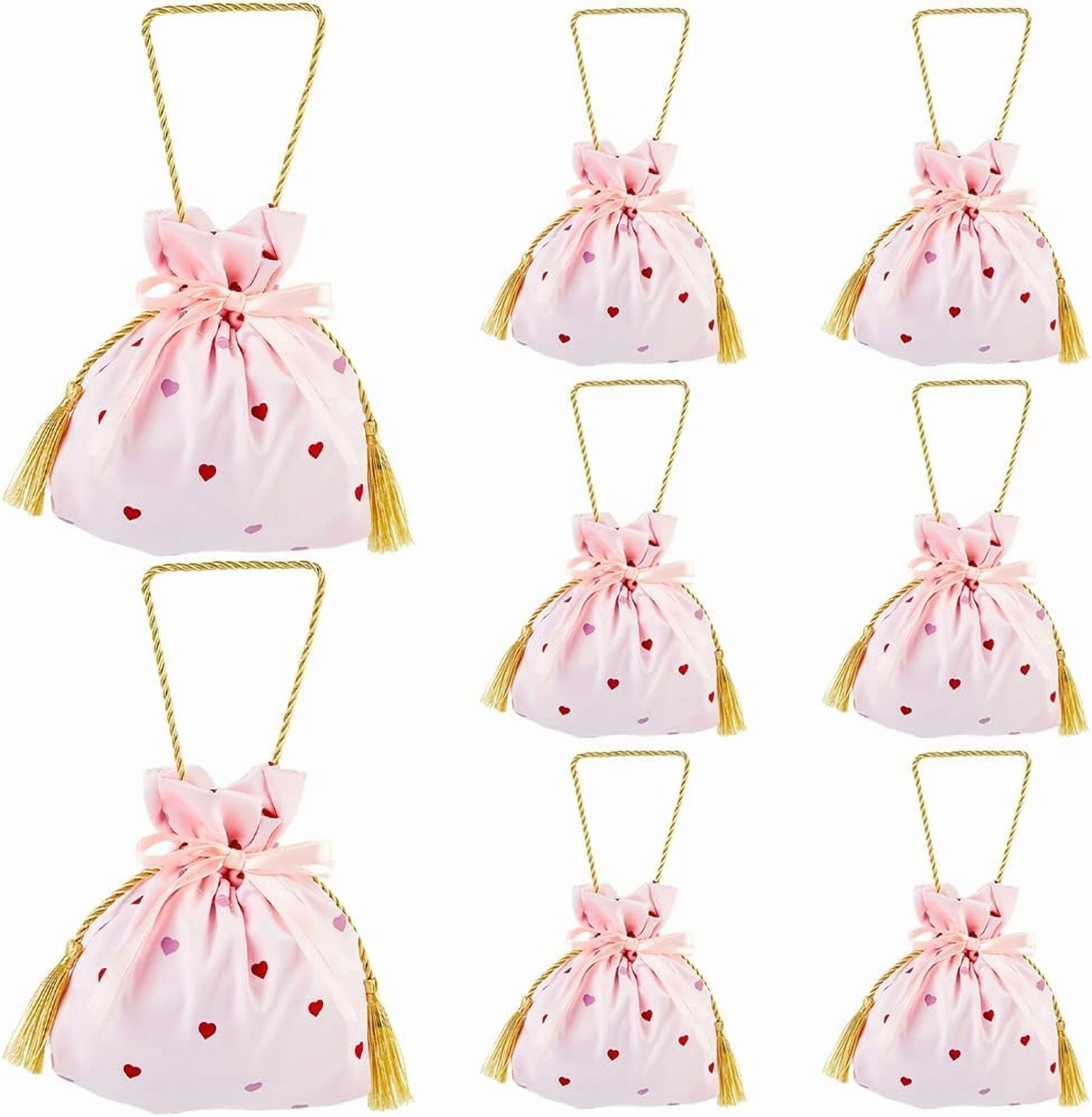 8Pcs Pink Drawstring Candy Pouch Small Heart Thank You Gift Bag 5.7x6.3 ...