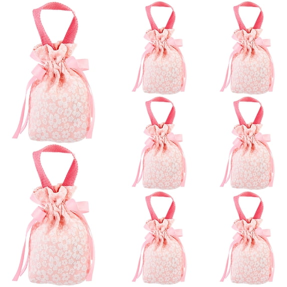 8Pcs Pink Floral Drawstring Candy Pouch Tea Party Favor Thank You Bags ...