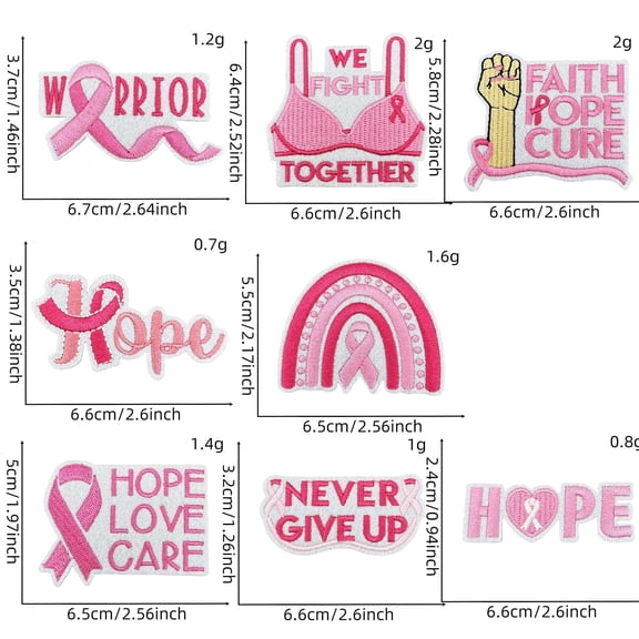 8Pcs Pink Motivation Faith Hope Iron On Embroidery Patches for Clothing Backpacks