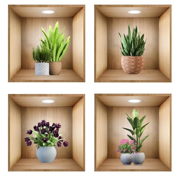 8Pcs Plant Wall Stickers Realistic Green Plant Potted 3D Vinyl Art Wall Sticker