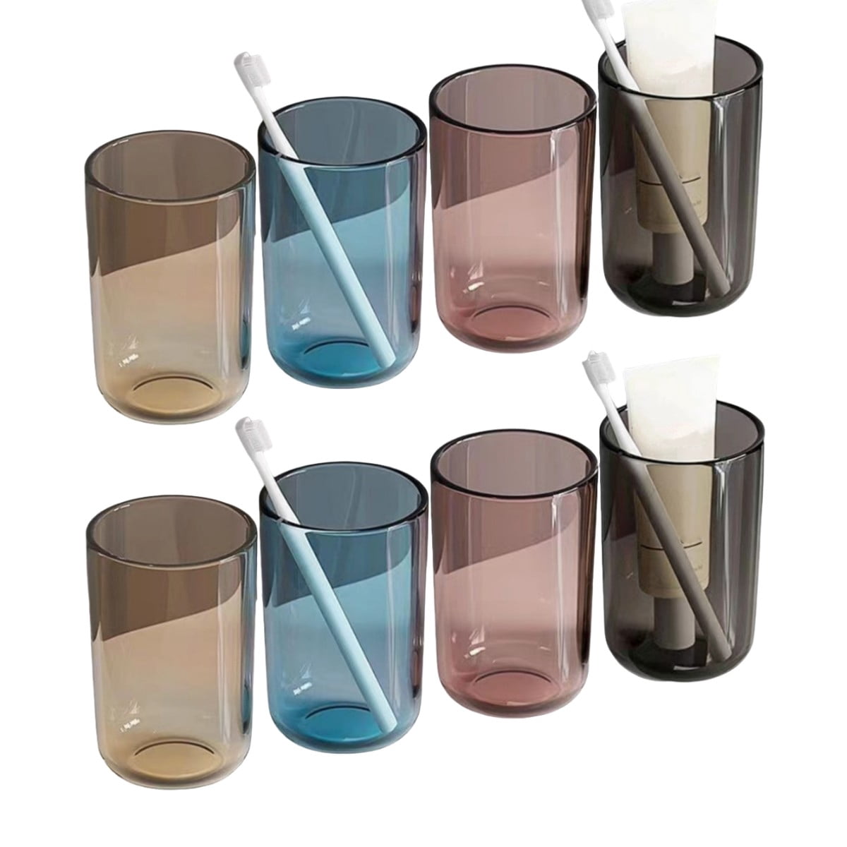 8Pcs Plastic Bathroom Toothbrush Holder, Reusable Bathroom Toothbrush Clear Tumblers, Drinking Cups