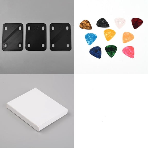 8Pcs Plastic Guitar Picks with 1 Set Rectangle Plastic Neck Shimsr Plectrum Guitar Musical Instrument Accessories Mixed Color 30x25.5x0.4mm