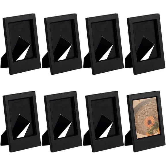 8Pcs Plastic Photo Frame Stand Home Desktop Decorations Rectangle Black 91.5x60.5x6mm Inner Diameter: 61x45mm