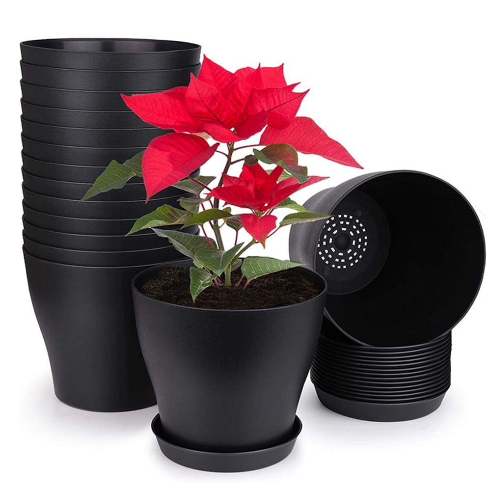 8Pcs Plastic Planters with Drainage Hole and Tray,5.5Inch Nursery Pots,Decorative Gardening Pots,Outdoor Seedlings Pots,Indoor Succulents Planters,for House Garden Plants