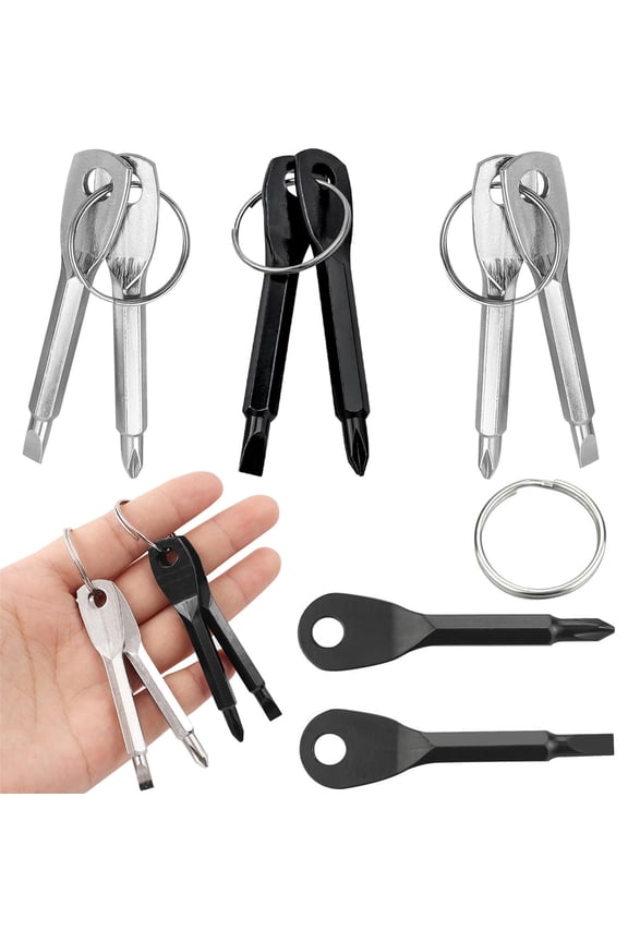 8Pcs Pocket Keychain Screwdriver Tools Set,Bexikou Multi-Function Portable Keyring Screwdriver,Travel Screwdriver Keychain with Key Ring for Dad Gift, Electrician, DIY, Silver & Black
