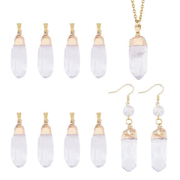 8Pcs Pointed Pendants Quartz Charm Hexagonal Pendants with Platinum Findings for Necklace Earring Jewelry Making for DIY