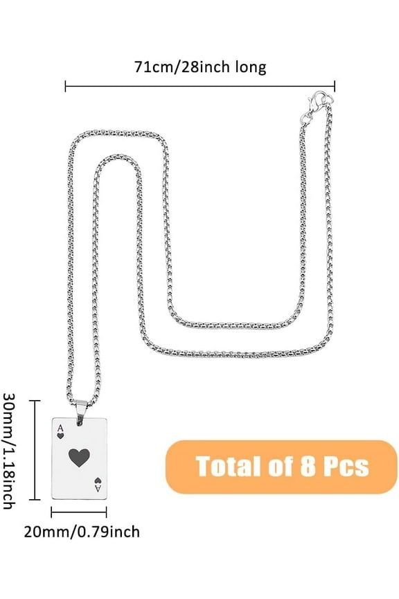 8Pcs Poker Necklace Ace Pendant Titanium Steel Black Ace Jewellery Hip Hop Ace Heart Spade Charm Necklace Playing Card Pendant Punk Steel Necklace for Women Men