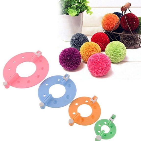 8Pcs Pompom Maker Kit 4 Sizes, Reusable Plastic Fluff Ball Weaver Needle Craft DIY Knitting Wool Tool