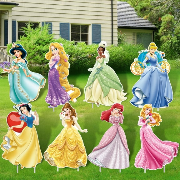 8Pcs Princess Birthday Party Supplies, Princess Birthday Decorations Yard Sign with Stakes, Outdoor Party Decor Yard Signs for Princess Themed or Game theme Halloween Christmas