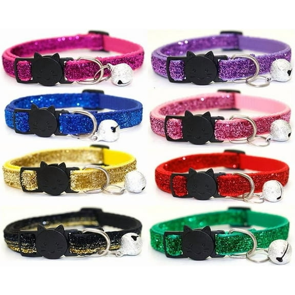 8Pcs Quick Release Cat Collars Glitter Cat Collars with Bell Adjustable Mixed Colors Collar Set