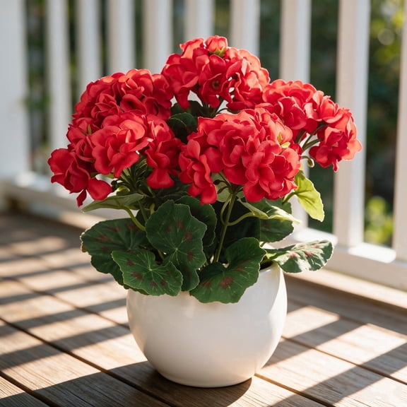 8pcs Artificial Flowers for Outdoor Indoor,13.7 inch Red Geranium Fake Flowers UV Resistant Look Real Faux Plants for Front Door Garden Porch Planter Patio Balcony Yard Indoor Home
