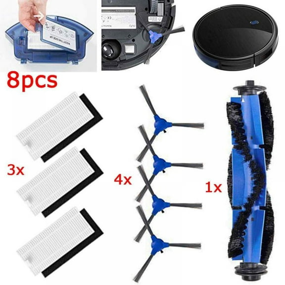 8Pcs Replacement Parts Compatible with Robot Vacuum Cleaner RoboVac 11S, 12, 15T, 15C, 25C, 30, 30C Slim Carpet Sweeper Filter Side Spin Brushes & Main Roller Brush Attachment