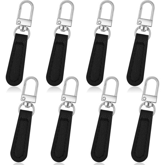 8Pcs Replacement Zipper Pulls Leather, Black Leather Zipper Pulls Replacement Zippers Tab Handle for Purses Clothing Jackets Backpacks Boots Handbags Luggage Suitcases, Black