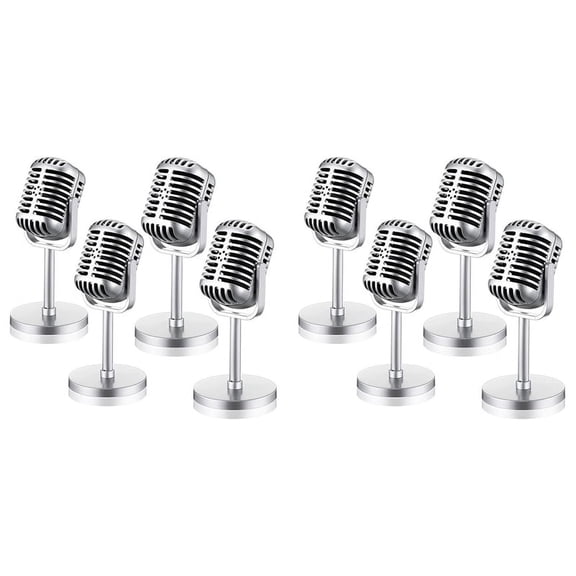 8Pcs Retro Microphone Props Model Vintage Microphone Antique Microphone Toy Microphone Stage Table Decor,Silver