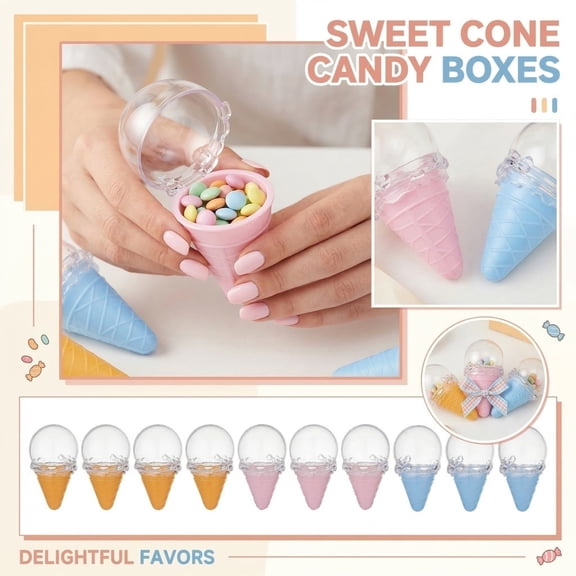 8Pcs Reusable Plastic Ice Cream Cone Candy Boxes, Heavy Duty Fillable Dessert Containers Party Favors Storage Decor For Wedding Festival And Holidays
