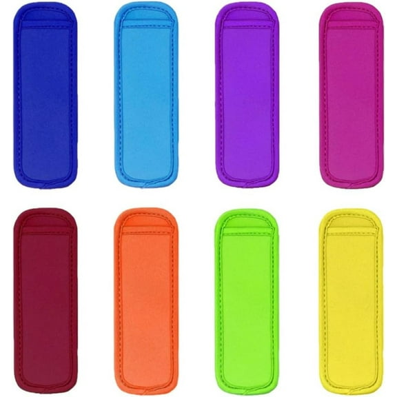 8Pcs Reusable Popsicle Bags Holders, Trianu Freezer Ice Cream Pop Sleeves, Neoprene Insulator Sleeve Antifreezing Protective Cover for Kids Ice Pop Molds Party Drink, 8 Random Colors
