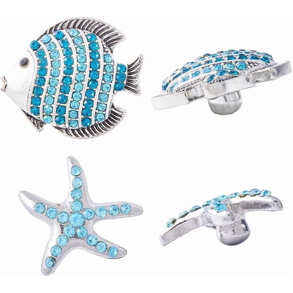 8Pcs Rhinestone Snap Buttons Fish Starfish Alloy Sew On Rhinestones Button Applique Embellishments in Clothes DIY Jewelry Decoration