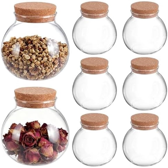 8Pcs Round Glass Jars with Cork Lid, 16.9oz Wedding Candy Jar Kitchen Storage Jar Season Decorative Round Glass Bottles for Home DIY Art Crafts Wedding Party Supplies$$Home Decor, Kitchen, & Other