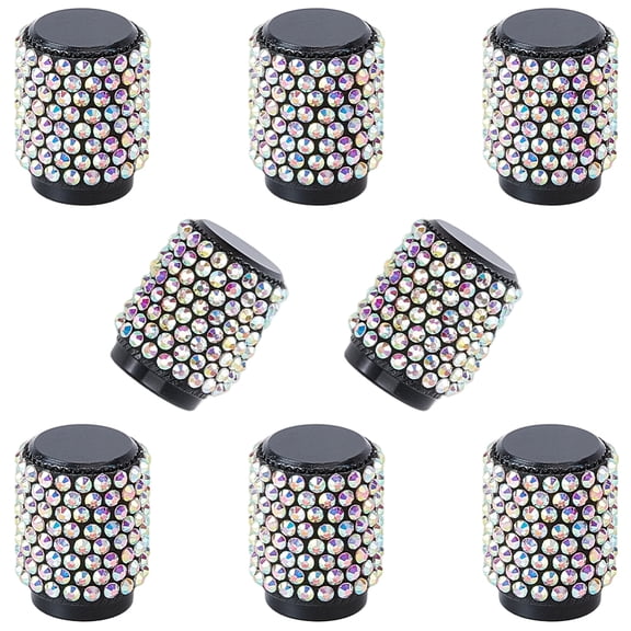 8Pcs Rubber Rhinestone Tire Valve Stem Caps Column AB 17x13.5mm Inner Diameter: 7mm