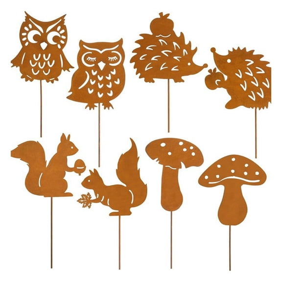 8Pcs Rusty Metal Garden Stakes Large Decorative Landscape and Gardening Outdoor Decoration Yard Ornament
