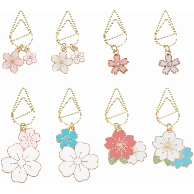 8Pcs Sakura Paperclips 1.7~2.4 Inch Alloy Pendant Paper Clips