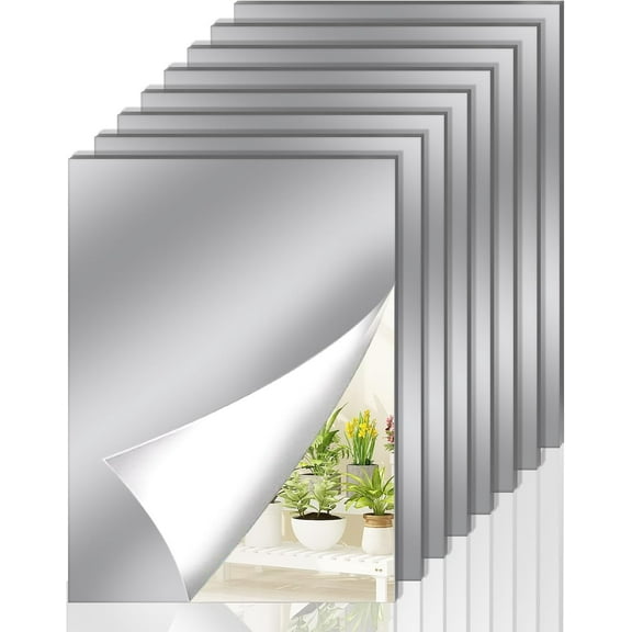 8Pcs Self Adhesive HD Plastic Mirror Sheets, 4.5 X 6 Shatterproof Arcylic Mirror Stickers, Flexible Stick on Mirrors Tiles for Wall Non Glass, Peel and Stick Mirror Stickers for Craft Scrapbook