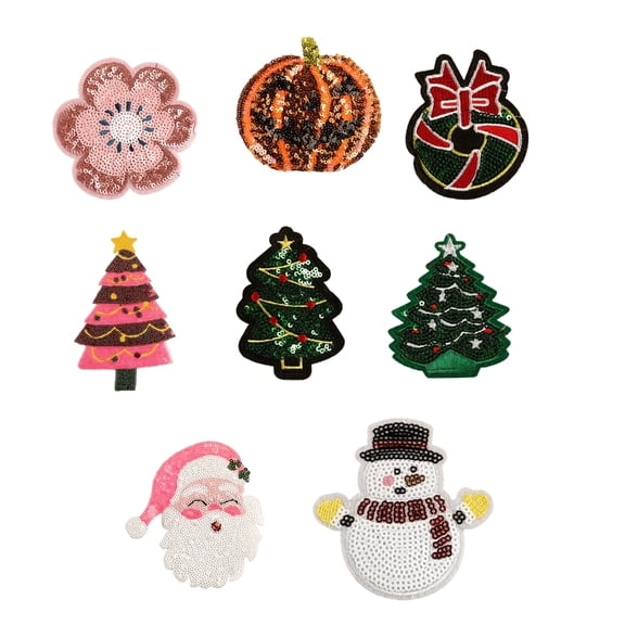 8Pcs Sequins Embroidered Iron on Patches Adhesive Embroidery Appliques For Costume Dress Jackets Bag Sewing Accessory