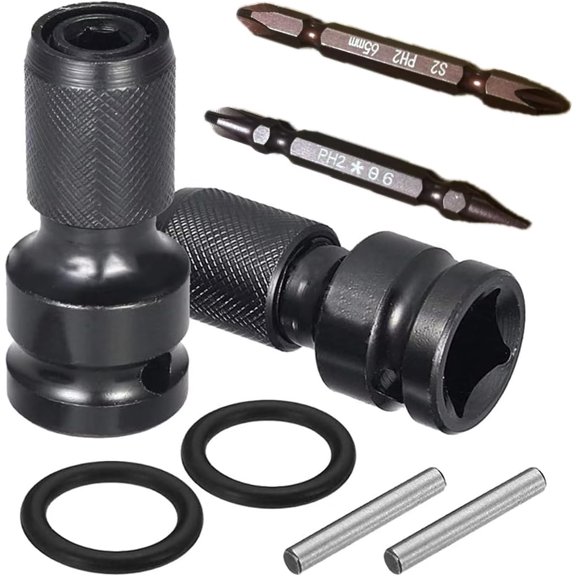 8Pcs Set 1/2 inch Square Drive to 1/4 inch Hex Female Socket Adapter Conversion Chuck Adapter Pins and Washers Magnetic Double Ended Screwdriver Bits Suitable for Impact Air and Electric Wrench