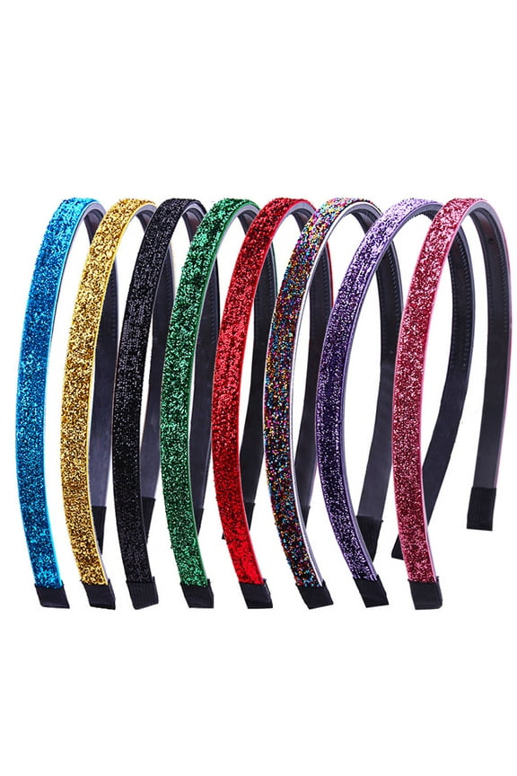 8Pcs/Set Women Girls Rainbow Colorful Thin Headband Glitter Sequins Non-Slip Teeth Hair Hoop Bandana Festival Dance Party Headdress Gift