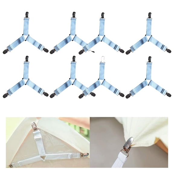8Pcs Sheet Straps with Metal Clips, Triangle Bed Sheet Straps Adjustable,Fitted Sheet Straps Non Slip, Bed Sheet Clips for Bed Sheets,Sofa Cushion,Tablecloths