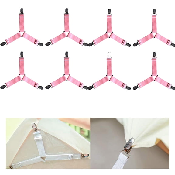 8Pcs Sheet Straps with Metal Clips, Triangle Bed Sheet Straps Adjustable,Fitted Sheet Straps Non Slip, Bed Sheet Clips for Bed Sheets,Sofa Cushion,Tablecloths