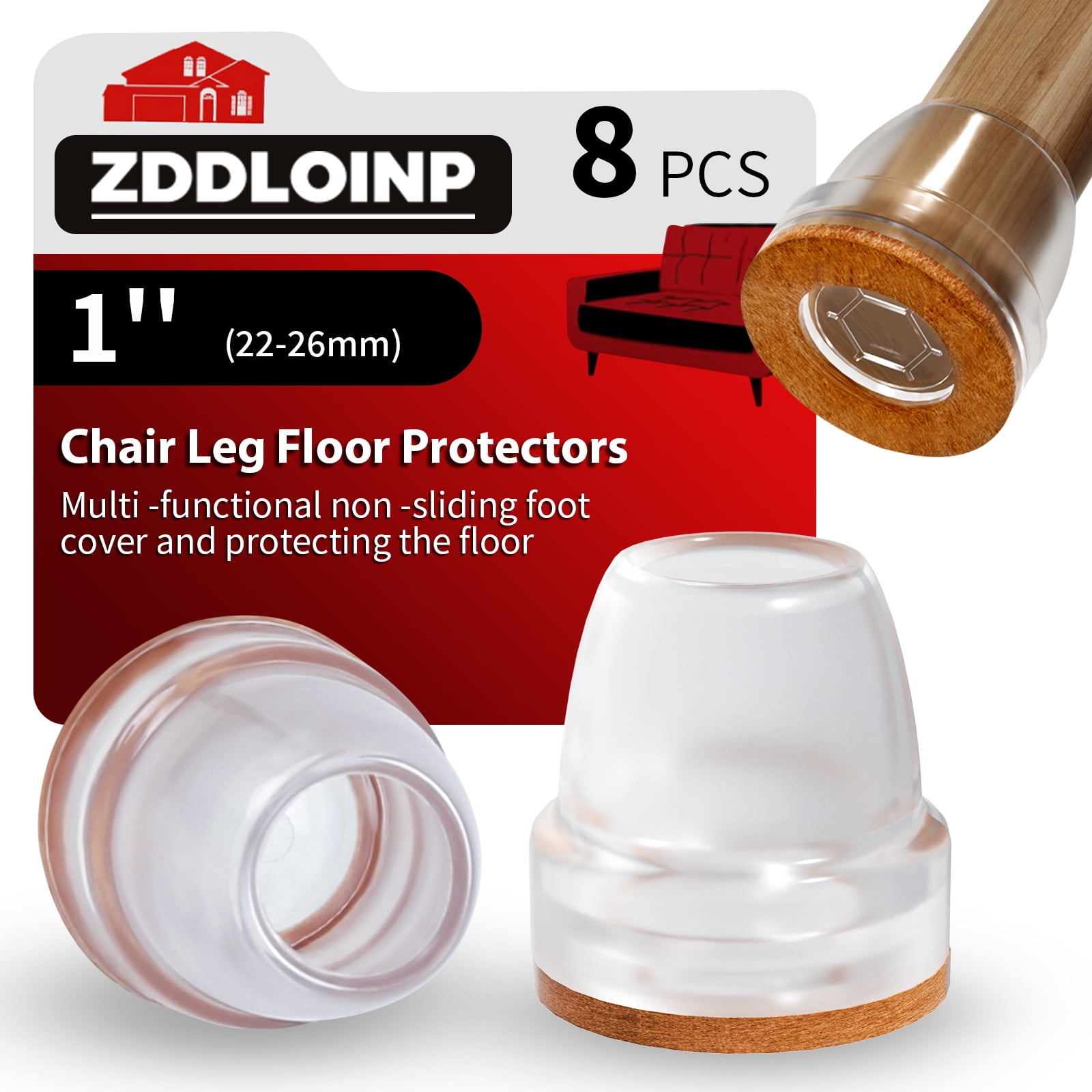 8Pcs Silicone Chair Leg Floor Protectors,Furniture Leg Caps Cups with Felt Pads for Protecting Hardwood Floors from Scratches,Clear(1'')