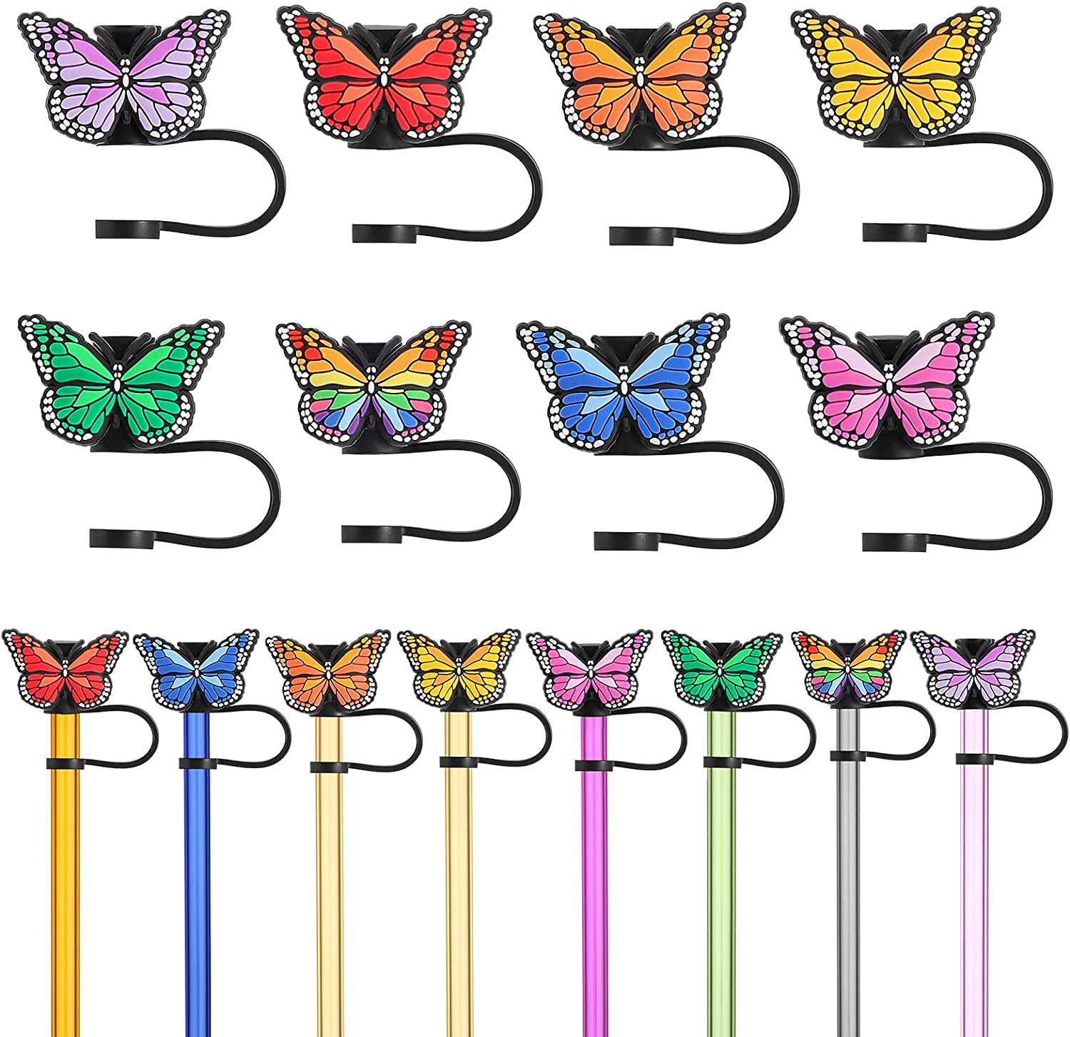  5pcs Butterfly Glass Straws Reusable Bent Drinking