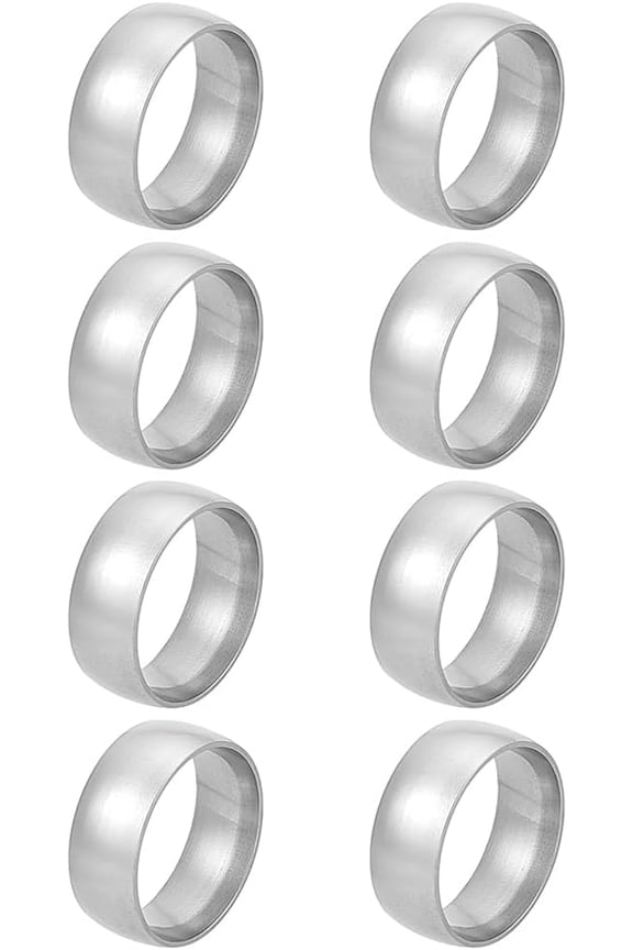 8Pcs Size 6 3/4 Titanium Steel Simple Plain Band Rings 8mm Wide Plain Stackable Band Rings Classical Minimalist Statement Finger Rings Stainless Steel Color