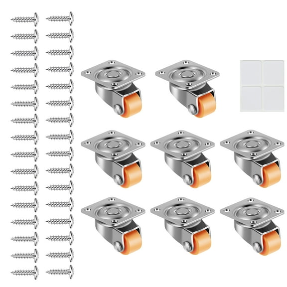 8Pcs Small Caster Wheel Kit 1/2inch Mini Swivel Caster Wheel with Screw and Double Sided Tape Self-Adhesive Small Furniture Rolling Wheel Quiet Swivel Tiny Wheel for Trash Can